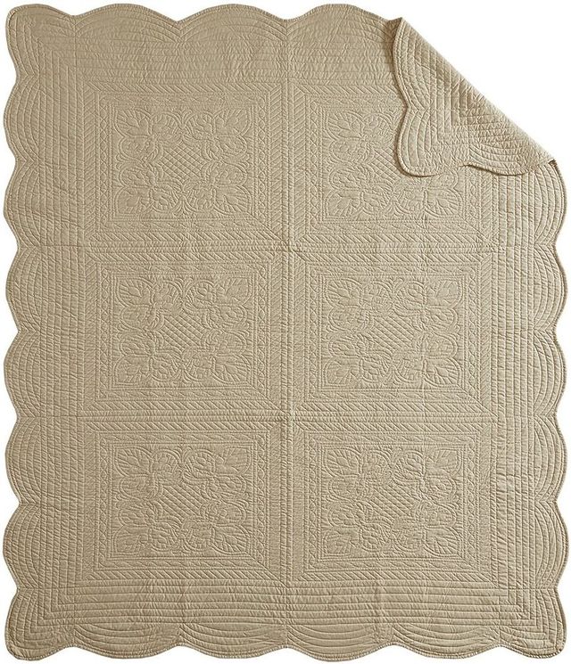 Olliix by Madison Park Tuscany Khaki Oversized Quilted Throw with Scalloped Edges-2