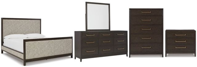 Signature Design by Ashley® Burkhaus 5-Piece Brown King Upholstered Bed Set-0