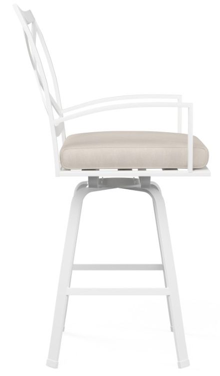 Sunset West Bristol Satin White Aluminum Swivel Outdoor Bar Stool with Canvas Flax Cushion-1