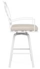 Sunset West Bristol Satin White Aluminum Swivel Outdoor Bar Stool with Canvas Flax Cushion-1