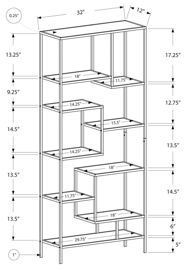 Monarch Specialties Inc. 72" L Silver Metal with Tempered Glass Bookcase-3