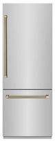 ZLINE Autograph Edition 30" 16.1 Cu. Ft. Stainless Steel Built-In Bottom Freezer Refrigerator with Water Dispenser and Ice Maker with Graphite Gray Interior and Champagne Bronze Helix Handles-0
