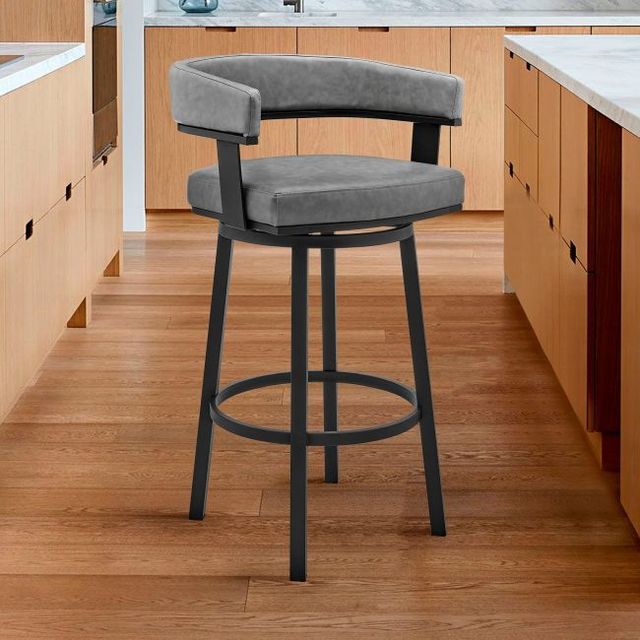Armen Living Lorin Gray/Matte Black Swivel Counter Stool-1