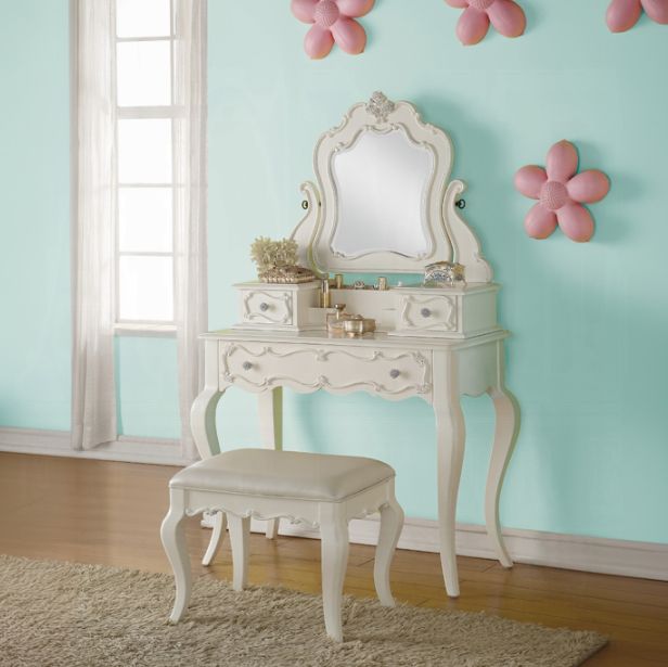 ACME Furniture Edalene Pearl White Vanity Desk with Mirror-1