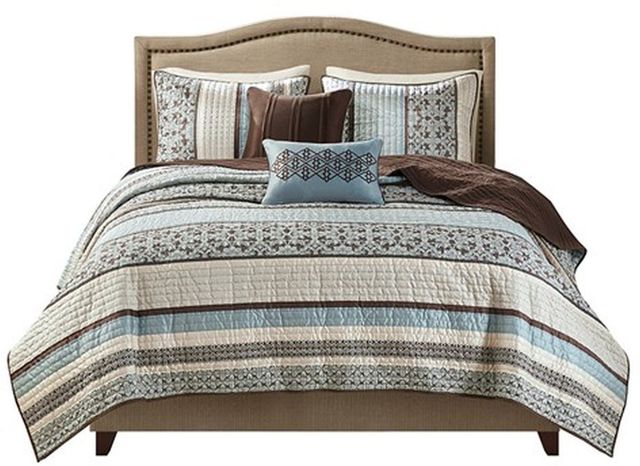 Olliix by Madison Park Blue Full/Queen Princeton 5 Piece Reversible Jacquard Coverlet Set-0