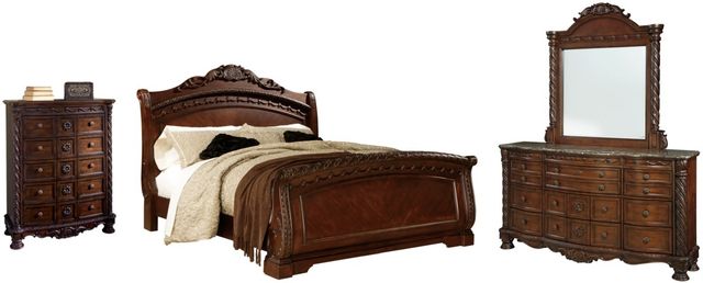Millennium® by Ashley® North Shore 4-Piece Dark Brown California King Sleigh Bed Set-0