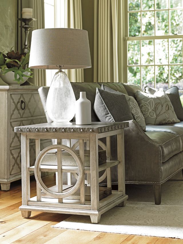 Lexington Home Oyster Bay Lewiston Burnished Stainless Steel Top  Lamp Table with White Base-1