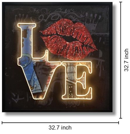 Classy Living Luminous Love Neon Art with Red Lips Wall Art-2