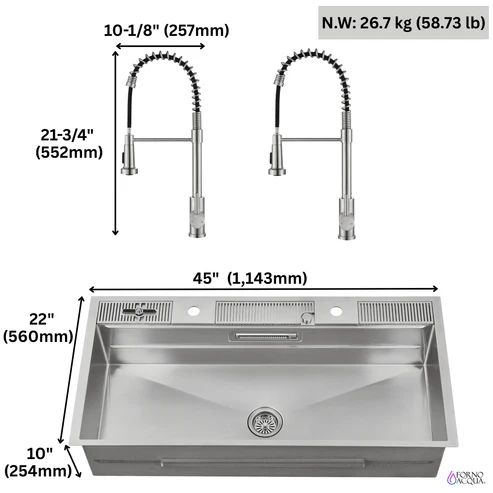 Forno Acqua MultiSINK Stainless Steel 10" Dual Mount 3-Level Workstation Sink with 2 Faucets and Glass Rinser-1