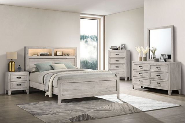 Furniture of America® Mysen White Wash Queen Panel Bed-1