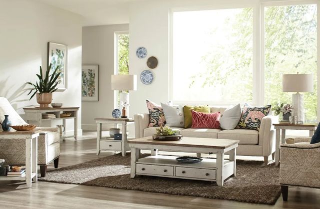 Hammary® Chambers Medium Brown Rectangular Lift Top Coffee Table with Chalk White Base-1