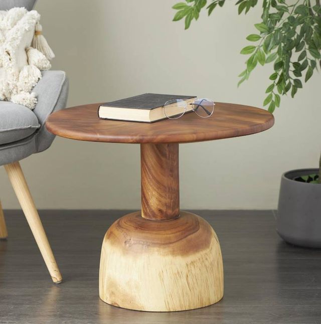 Deco Marche Brown Handmade Coffee Table with Rounded Block Base-2