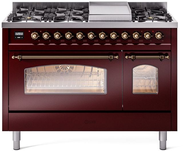 Ilve® Nostalgie II Series 48" Burgundy Pro Style Dual Fuel Range-0