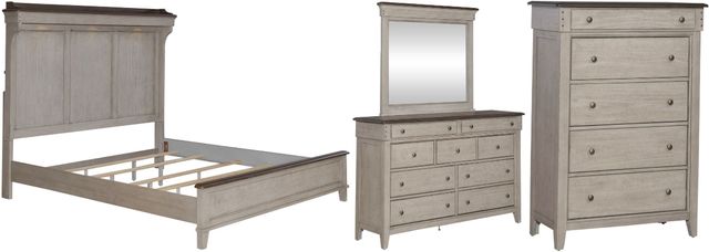 Liberty Furniture Ivy Hollow 4-Piece Dusty Taupe/Weathered Linen King Mantle Bedroom Set with Chest-0