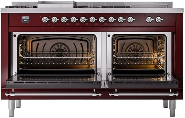 Ilve® Nostalgie II Series 60" Burgundy Pro Style Dual Fuel Range-1