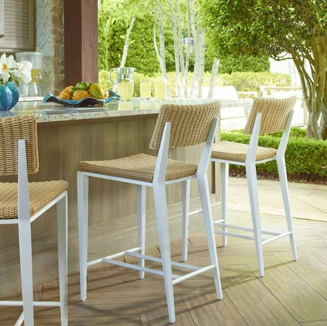 Uttermost® Calbas Honey/White Aluminum/Wicker Outdoor Bar Stool-1