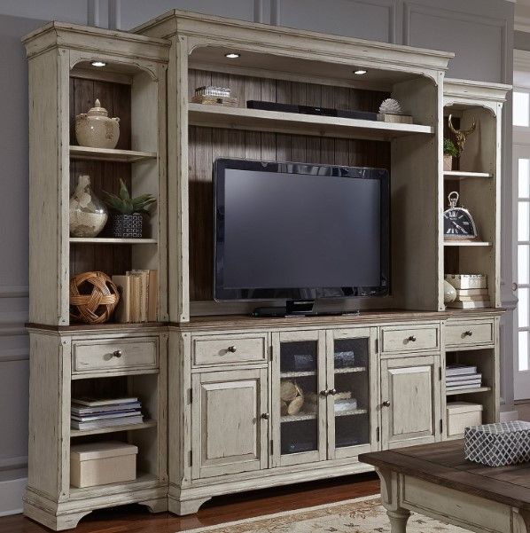 Liberty Furniture Morgan Creek Antique White/Wirebrushed Tobacco Entertainment Center with Piers-1