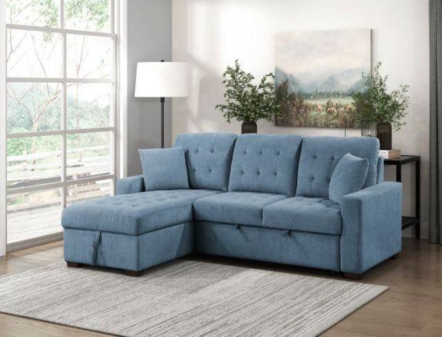 Homelegance® Waitsfield 2-Piece Blue Left-Arm Facing Pull-out Sleeper Sectional and Chaise with Hidden Storage-1