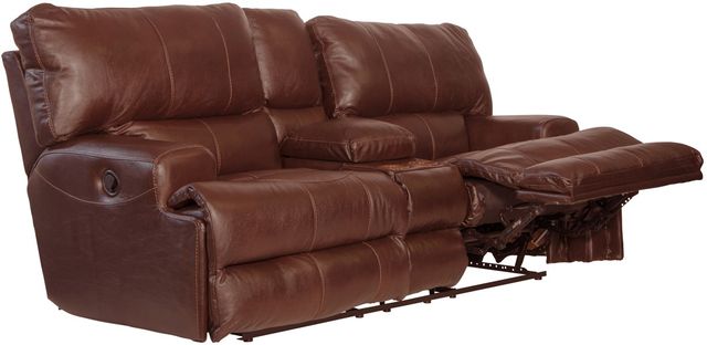 Catnapper® Wembley Walnut Leather Lay Flat Reclining Console Loveseat-1