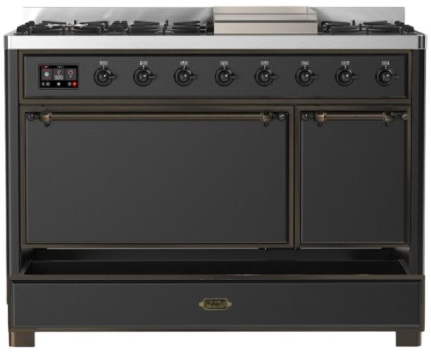 Ilve® Majestic III 48" Graphite Matte Pro Style Dual Fuel Natural Gas Range with Solid Door and Burnished Trim-2