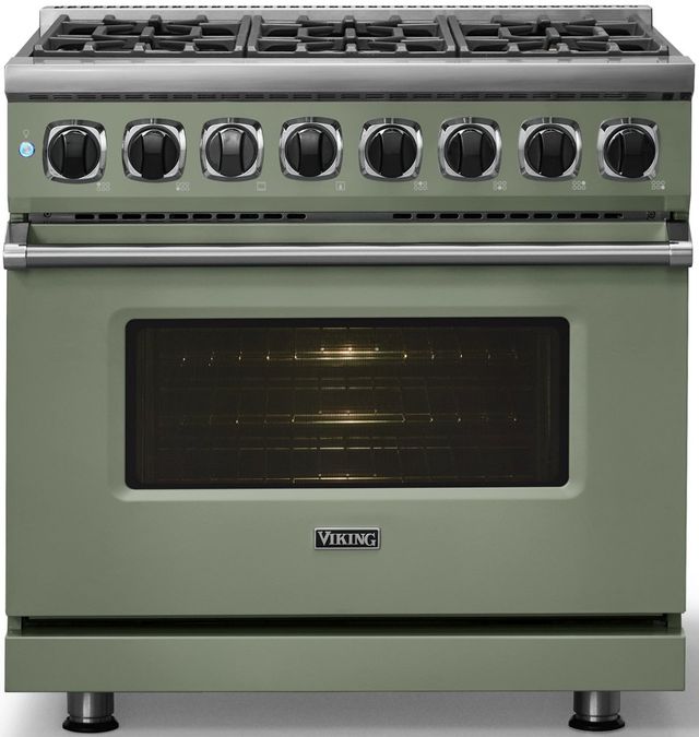 Viking® 7 Series 36" Eucalyptus Pro Style Dual Fuel Range-2