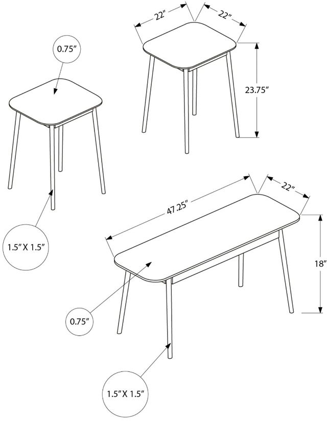 Monarch Specialties Inc. 3-Piece White Table Set-2