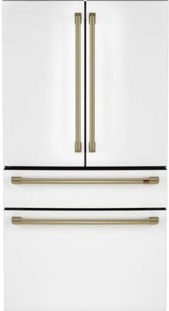 Café™ 36'' 23.2 Cu. Ft. Matte White with Brushed Bronze Handles Smart Counter Depth French Door Refrigerator with Dual Dispense AutoFill  Pitcher