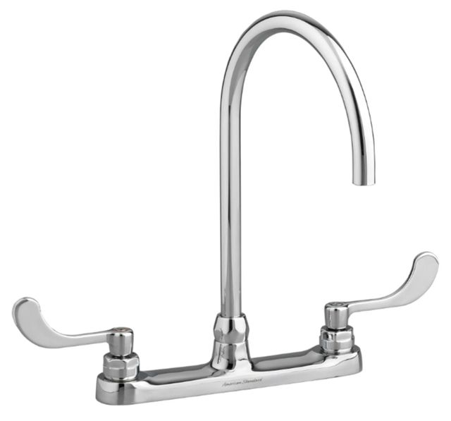 American Standard Monterrey® Polished Chrome Top Mount Kitchen Faucet with Gooseneck Spout and Wrist Blade Handles-0