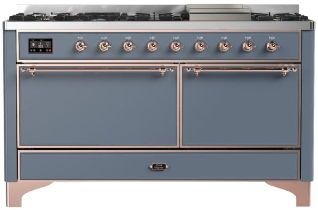 Ilve® Majestic III 60" Blue Gray Pro Style Dual Fuel Liquid Propane Range with Solid Door and Copper Trim-0