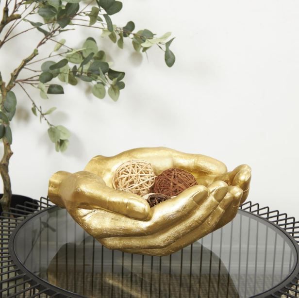 Deco Marche Gold Polystone Hands Open Decorative Sculpture-4