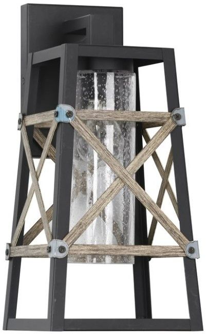 YHD Milburn Charolette Black/Gold Clear Seeded Glass 1-Light Exterior Lighting-2
