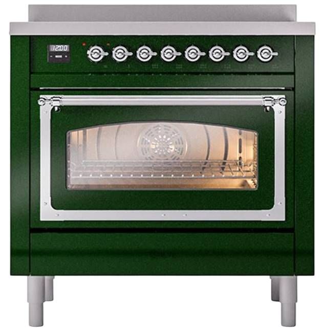 Ilve® Nostalgie II Noblesse 36'' Emerald Green Pro Style Induction Range with Chrome Trim-1