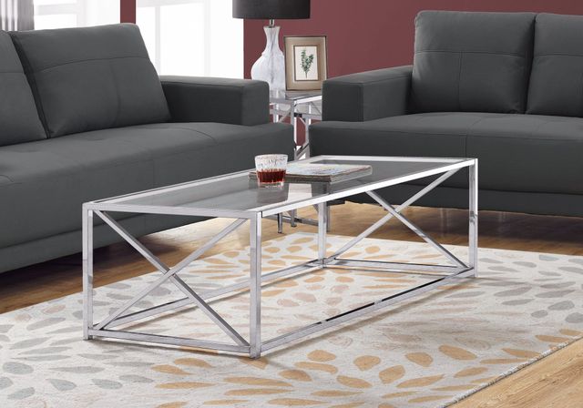 Monarch Specialties Inc. Tempered Glass Top  44"L Coffee Table with Chrome Metal Base -1