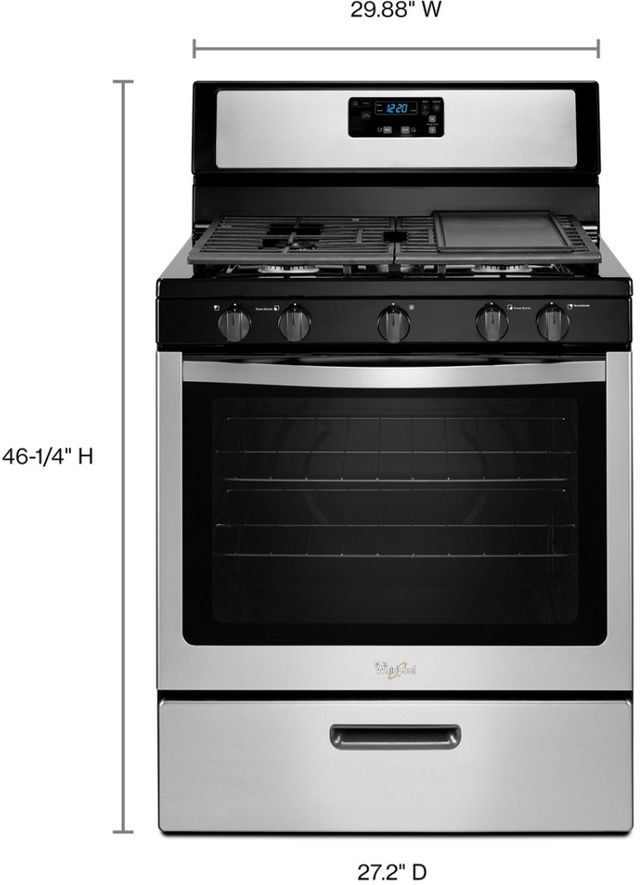 Whirlpool® 30" Black on Stainless Steel Free Standing Gas Range-1