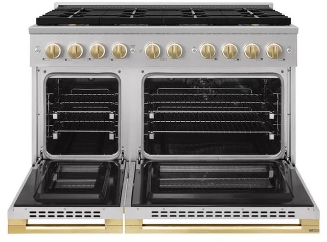 ZLINE Marino 48" Stainless Steel Pro Style Dual Fuel Range with 8-Burner DuoPro™ Cooktop and Electric Convection Oven and Polished Gold Accents-1