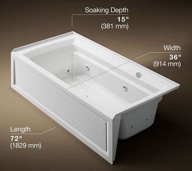 KOHLER® Archer® White 72" x 36" Alcove Whirlpool Bath with Bask® Heated Surface - Right Drain-2