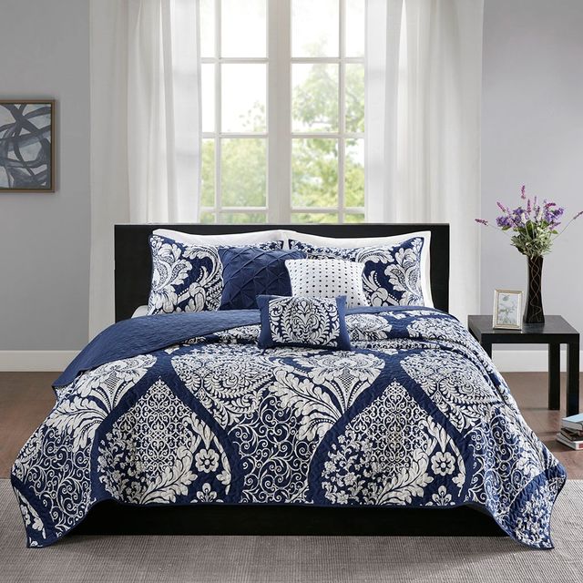 Olliix by Madison Park 6 Piece Indigo Full/Queen Vienna Reversible Coverlet Set-1