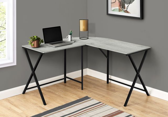 Monarch Specialties Inc. 55"L Grey Top with Black Metal Corner Computer Desk-1