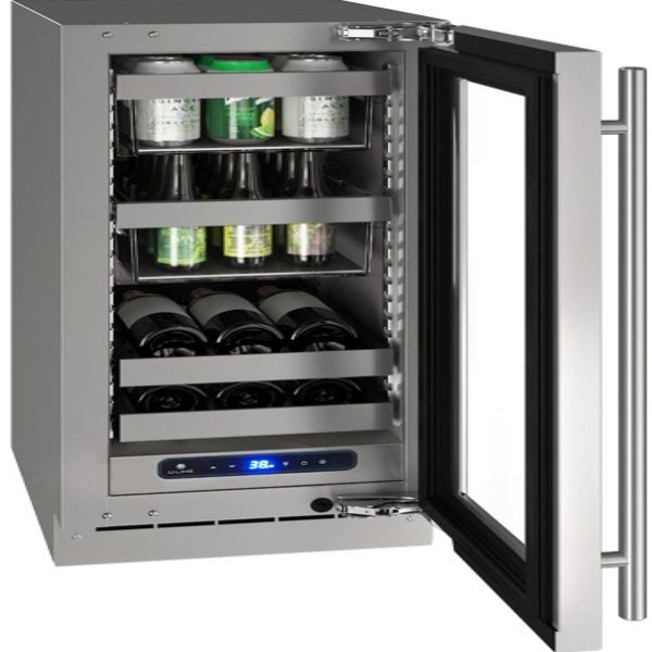 U-Line 5 Class Collection 18” 3.7 Cu. Ft. Stainless Steel Beverage Center with Left Hinge Glass Door-2