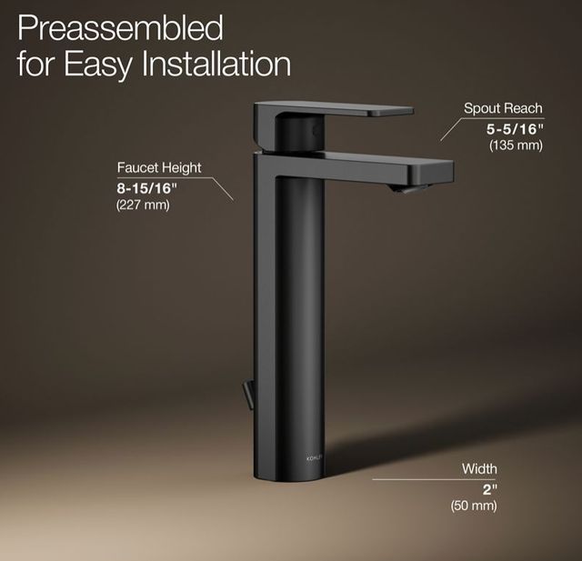 KOHLER® Parallel® Matte Black 1.2 GPM Tall Single-Handle Bathroom Sink Faucet-2