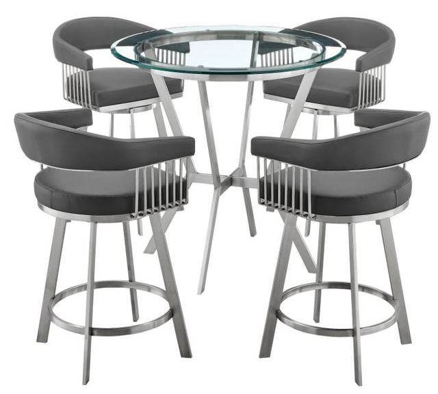 Armen Living Naomi and Chelsea 5-Piece Brushed Stainless Steel Counter Height Dining Set-0