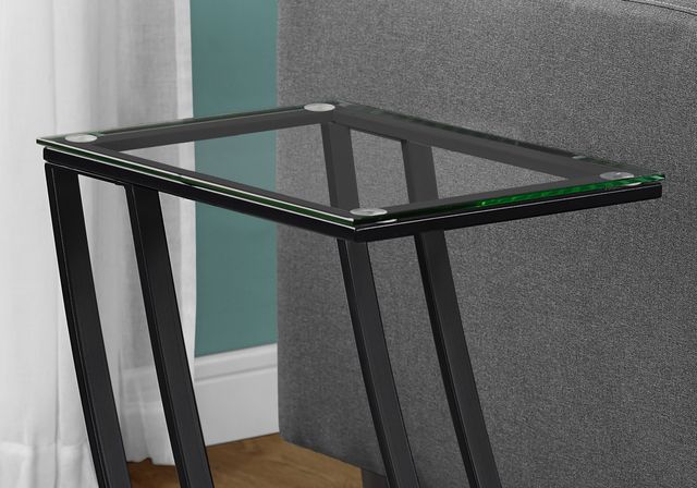 Monarch Specialties Inc. Tempered Glass Top Accent Table with Z-Shaped Black Metal Base -2