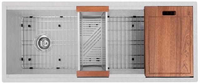 ZLINE Garmisch 43" Satin Stainless Steel Undermount Single Bowl Kitchen Sink with Bottom Grid and Accessories-4