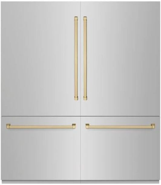 ZLINE Autograph Edition 72" 39.6 Cu. Ft. Stainless Steel Built In French Door Refrigerator with Champagne Bronze Accents-0