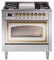 Ilve® Nostalgie II Noblesse 36'' Stainless Steel Pro Style Dual Fuel Range with Brass Trim-0