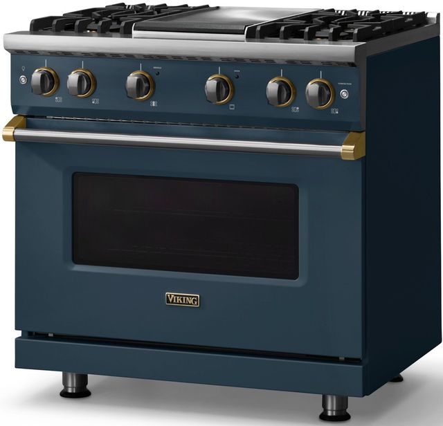 Viking® 5 Series 36" Squall Pro Style Gas (LP) Range with Brushed Brass Trim-2