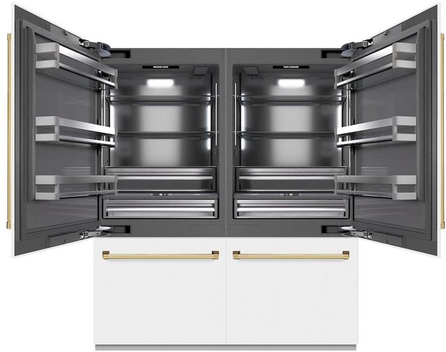 ZLINE Autograph Edition 72" 39.6 Cu. Ft. White Matte Built-In French Door Refrigerator with Water Dispensers, Ice Makers, and Polished Gold Accents-1
