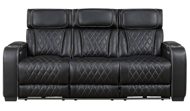 Homelegance® Fairway Black Double Power Reclining Sofa with Drop-Down Console-2