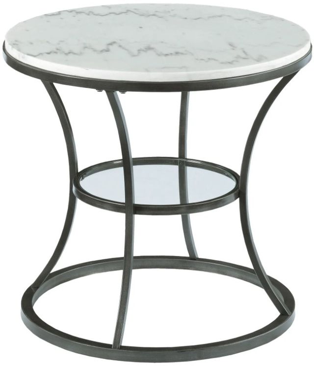 Hammary® Impact White Marble Top Round End Table with Bronze/Silver Base-0
