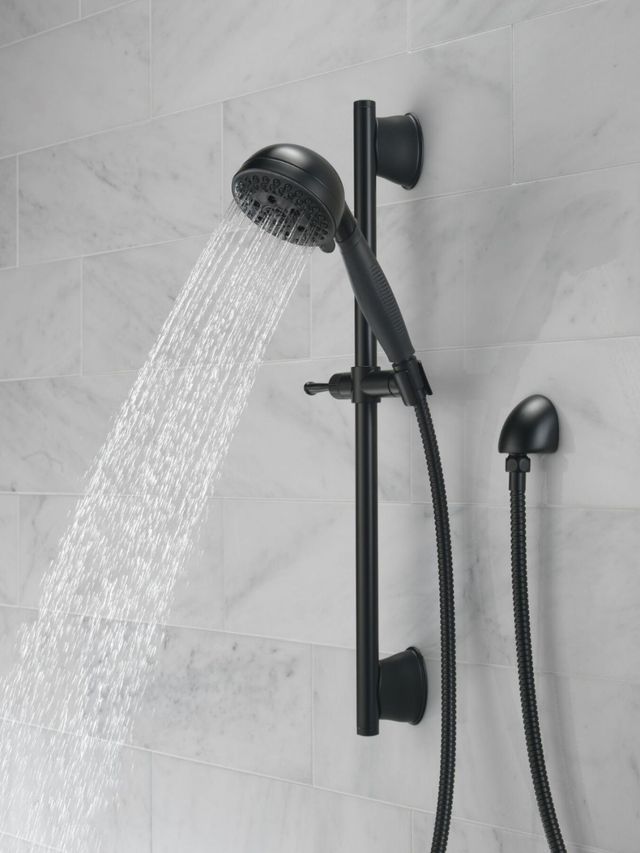 Delta Universal Showering Matte Black H2Okinetic® 5-Setting Slide Bar Hand Shower-3